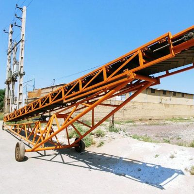 نوار نقاله بارگیری متحرک با شاسی لوله ای، تسمه آج دار و جک دستی برای تنظیم ارتفاع